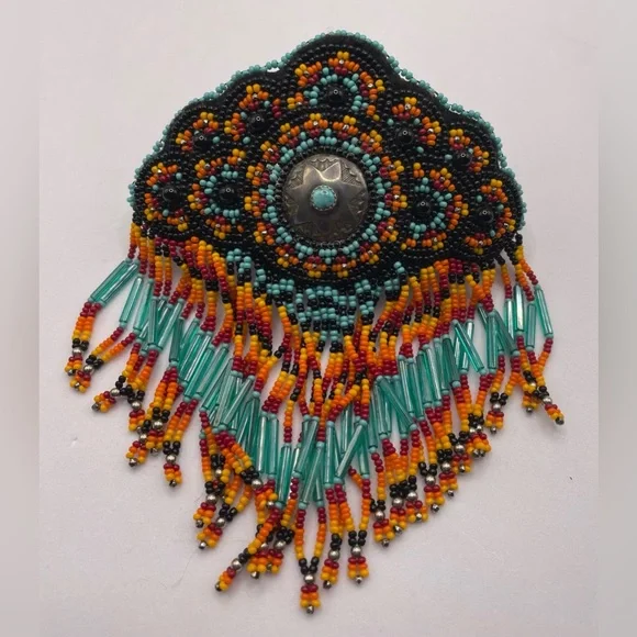 Artisan Fabulous Beaded Hair Barrette with Sterling and Turquoise Center